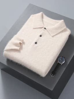 100% Mink Cashmere Jacket Men's POLO Collar Pullover 2024 Spring Autumn New Knitted Tops Casual Loose Large Size Men's Shirts