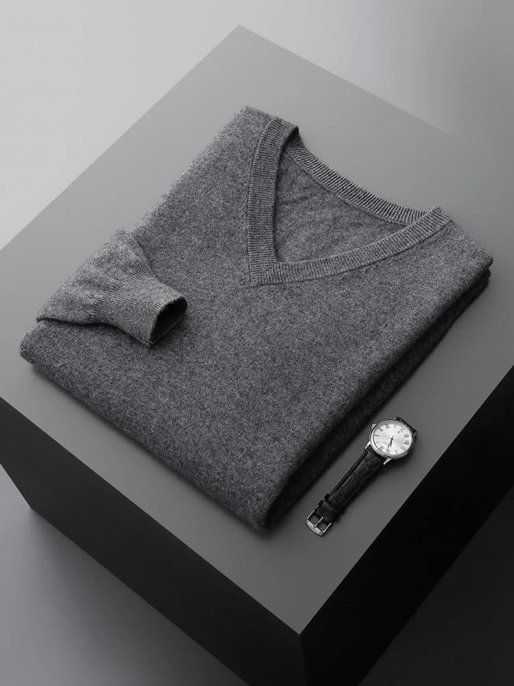 Men's 100% Cashmere Sweater V-neck Pullover Autumn Winter Basic Smart Casual Cashmere Knitwear Long Sleeve Clothing Topss