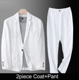 KIDWHXR Summer Men Suit Single-breasted Pocket Blazer Male Elastic Waist Pant Man Thin Cotton Linen Breathable 2-piece Outfit