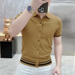 Summer Short Sleeve Lapel T-shirts Men Casual Business Knitted Cardigan Versatile Comfortable Tee Tops Ice Silk Polo Shirts