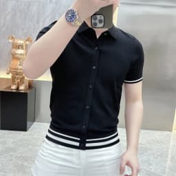 Summer Short Sleeve Lapel T-shirts Men Casual Business Knitted Cardigan Versatile Comfortable Tee Tops Ice Silk Polo Shirts