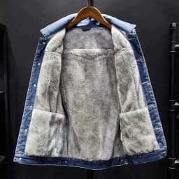 KIDWHXR Winter Man Denim Jackets Thicken Warm Fleece Outerwear Men Retro Single-breasted Long Sleeve Loose Casual Male Coats