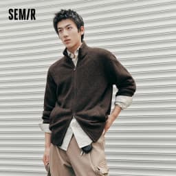 Semir Men Cardigan Knit Loose Mock Neck Raglan Sleeve 2026 Autumn Couple Style Sweater Outerwear Soft Daily Layer