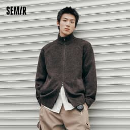 Semir Men Cardigan Knit Loose Mock Neck Raglan Sleeve 2026 Autumn Couple Style Sweater Outerwear Soft Daily Layer