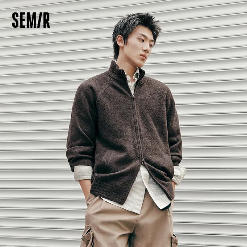 Semir Men Cardigan Knit Loose Mock Neck Raglan Sleeve 2026 Autumn Couple Style Sweater Outerwear Soft Daily Layer