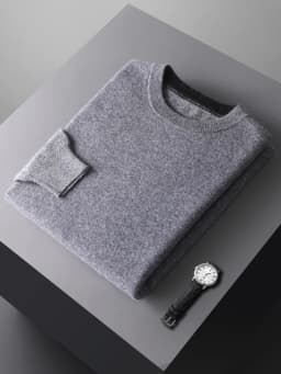 Autumn Winter Men's 100% Merino Wool Soft Sweater Contrasting Colors Round Neck Pullover Loose Long Sleeve Jumper Cashmere Top