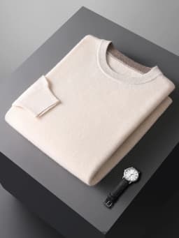 Autumn Winter Men's 100% Merino Wool Soft Sweater Contrasting Colors Round Neck Pullover Loose Long Sleeve Jumper Cashmere Top