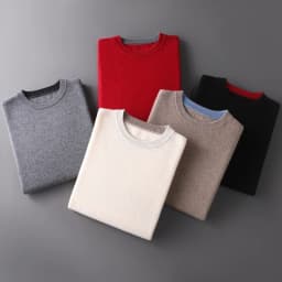 Autumn Winter Men's 100% Merino Wool Soft Sweater Contrasting Colors Round Neck Pullover Loose Long Sleeve Jumper Cashmere Top