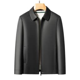 Spring and Autumn's New Haining Casual Leather Jacket, Men's Lapel Leather Jacket, High-End Large-Sized Goatskin Coat