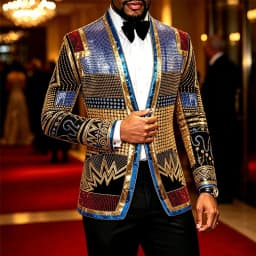 Men African Inspired Multicolor Sequin Blazer Shawl Lapel Gold Geometric Pattern Slim Fit Jacket Wedding Groom Tuxedo For Party Prom