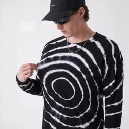Men's Black & White Tie-Dye Merino Wool Long Sleeve T-Shirt – Soft & Stretchy Outdoor Base Hiking & Running