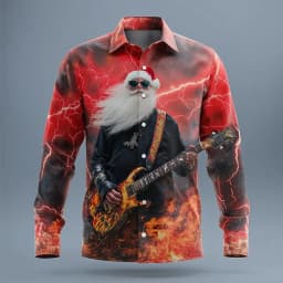 Christmas Men's Santa Claus Rock Guitar Shirt Button Up Shirt Long Sleeve Funny Christmas Gifts Spring 3D Print Collared Shirts