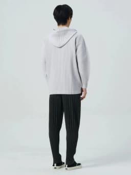 Miyake Pleated Drawstring Hooded Cardigan Men Wrinkle Resistant Relaxed Fit Long Sleeve Casual Top