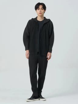 Miyake Pleated Drawstring Hooded Cardigan Men Wrinkle Resistant Relaxed Fit Long Sleeve Casual Top