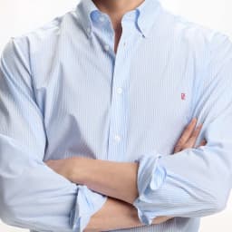 CH Letter Embroidered Solid Color Stripe Long Sleeve Shirt Men Point Collar Regular Fit Luxury Touch Premium Cotton Tops