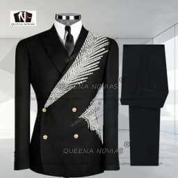 Handmade Heavy Beading Sequin Suits Men 2 Piece Sets Double Breasted Groom Prom Blazer Customized Man Wedding Tuxedo Trousers