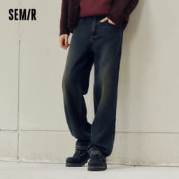 Semir Jeans Men Vintage Washed Whiskered Loose Fit Straight Leg Classic Casual Pants 2025 Autumn Winter