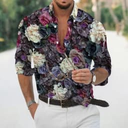 Spring and autumn fashion men's long sleeved Hawaiian shirt men's 3D printed flower shirt men's trendy top