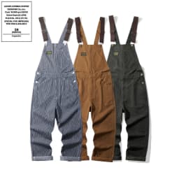 Outdoor Canvas Lumberjack Pants / Workwear Overalls - American Vintage Men's Railroad Stripe Jumpsuit (Amekaji Style) OKONKWO