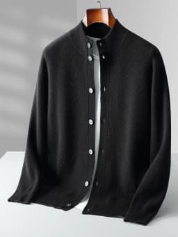Men's Thick Sweater 100% Merino Wool Knitwear Cardigan Cashmere Buttons Coat Autumn Winter Mock Neck Pockets Casual Clothing Top