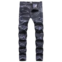 Men's Denim Pants High-quality Trendy Personalized Two-color Striped Perforated Washed With Water