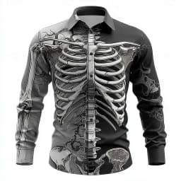 Vintage Distressed Skull Shirt Men Women Retro Long Sleeve Shirt Grunge Style 90s Punk Rock Gothic Top Loose Fit Casual Shirt