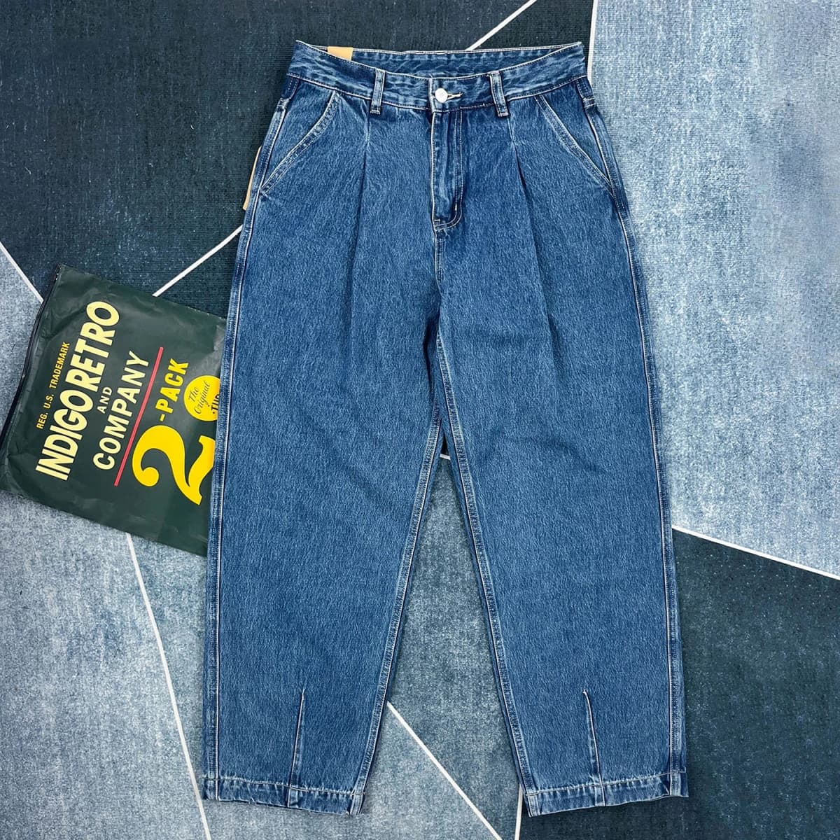 Heavyweight cotton jeans men's loose straight slightly tapered retro autumn and winter trousers