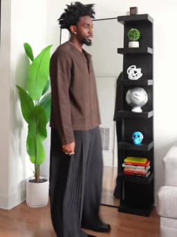 Miyake Pleated Wide Leg Pants Men Elastic Waist Straight Trousers With Side Pockets Wrinkle Resistant Japanese Minimalist