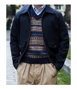 OKONKWO British retro Fair Isle pattern bottoming vest wool blend V-neck wool vest for men and women