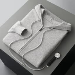 Men's Two-piece Sets 100% Merino Wool Knitting Hooded Collar Cardigan and Wide-leg Pant Autumn Winter Thickened Warm Clothing