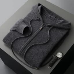 Men's Two-piece Sets 100% Merino Wool Knitting Hooded Collar Cardigan and Wide-leg Pant Autumn Winter Thickened Warm Clothing