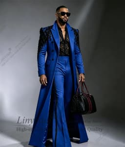 Super Fashionable Wedding Tuxedos 2 Piece Set Plus Size Men Suit Fashion Long Coat Jacket Pants Groom Evening Blazers Customized