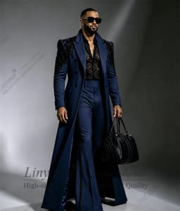 Super Fashionable Wedding Tuxedos 2 Piece Set Plus Size Men Suit Fashion Long Coat Jacket Pants Groom Evening Blazers Customized