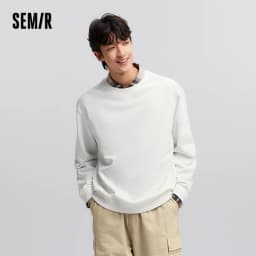 Semir Pullover Men Solid Color Simple Versatile 2025 New Spring Long Sleeve Top Casual Round Neck Top