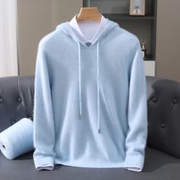 Autumn Winter New 100% Mink Cashmere Sweater Men's Solid Color Hooded Pullover Knitted Sweater Loose Casual Top For Outdoor Wear