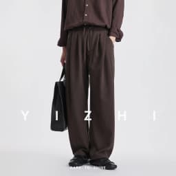 Men Lyocell Drawstring Pleated Wide Leg Casual Pants 2026 Autumn Mature Style Commuter Versatile Draped Straight Long Trousers