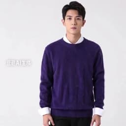 100% Pure Mink Cashmere Men's Round Neck Sweater For Autumn Winter, Casual Knitted Long Sleeved Pullover Sweater Men's Clothng