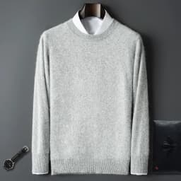 100% Pure Mink Cashmere Men's Round Neck Sweater For Autumn Winter, Casual Knitted Long Sleeved Pullover Sweater Men's Clothng
