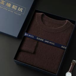 100% Pure Mink Cashmere Men's Round Neck Sweater For Autumn Winter, Casual Knitted Long Sleeved Pullover Sweater Men's Clothng