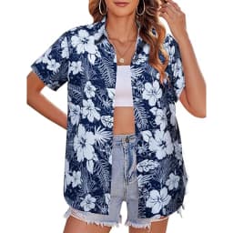 New Women's Short Sleeve T-shirt Fashion 3D Floral Print Hawaiian Style Casual Basic T-shirt Summer Lapel Short Sleeve Shirt