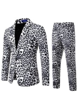 2026 Yellow Digital Print Leopard Print Suits Set for Men,Leopard Print Fashion Casual Slim-Fit Men's Blazer + Pants 2-Piece Set