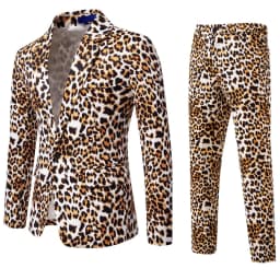 2026 Yellow Digital Print Leopard Print Suits Set for Men,Leopard Print Fashion Casual Slim-Fit Men's Blazer + Pants 2-Piece Set