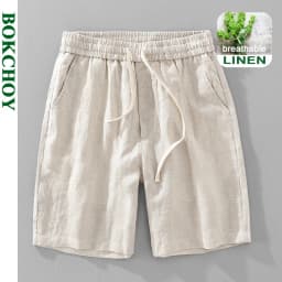 Summer New Casual Breathable Pure Linen Shorts for Men Clothing Straight Solid Color Summer Pants EC1362