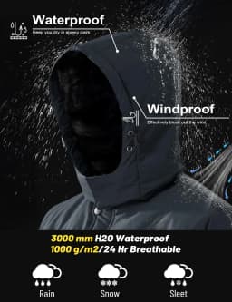 Men’s Winter Waterproof Fleece Jacket Warm Windproof Hooded Ski Snowboard Hiking Outdoor Parka Coat Multi-Pocket