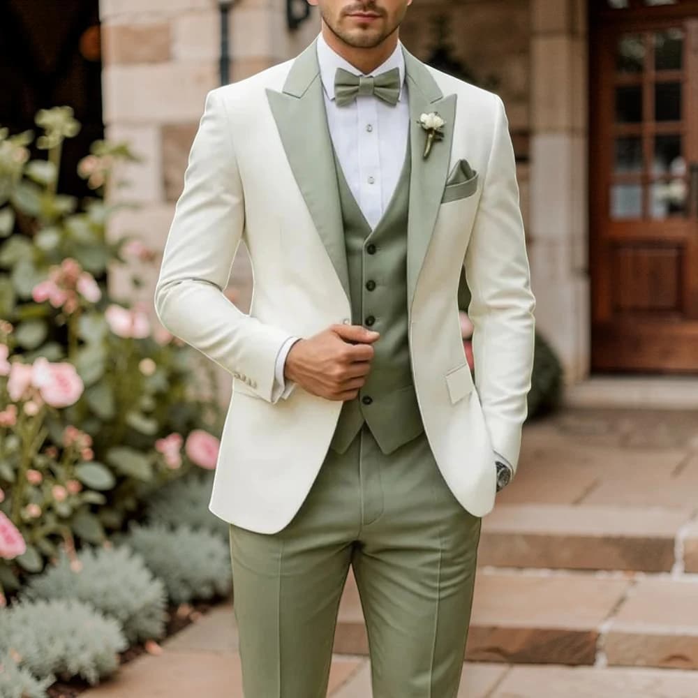 Slim Fit Wedding Tuxedo for Groom 3 Pieces Formal Men Suits for Outdoor Prom Party Ceremony Fashion Set (Jacket + Pants + Vest)