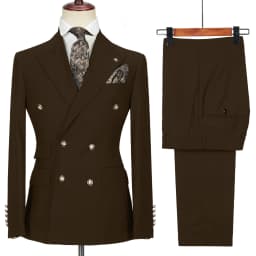 Men's Double-Breasted 2 Piece Suit Set Solid Color Business Casual Wedding Groom Dinner Party Work Jacket