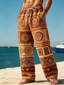 Men's Geometric Tribe Casual Pants with Ethnic Style Patterns, Suitable for Beach, Travel, and Daily Dressing