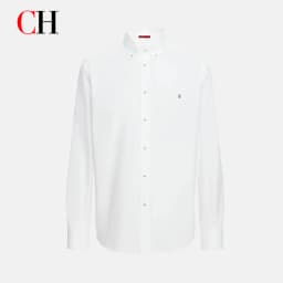 CH Mens Casual Lapel Tiny Discreet Sign Embroidery Plain Long Sleeve Shirt Dating Street Outfit