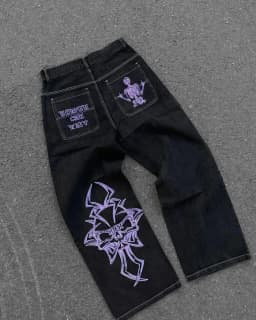 2025 New Style Retro Street Trend Letter Embroidery Loose Denim Pants for Men - Y2K Hip-Hop Extra Large Wide Leg Pants