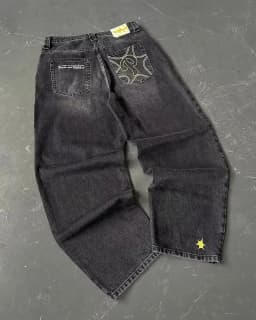 2025 New Style Retro Street Trend Letter Embroidery Loose Denim Pants for Men - Y2K Hip-Hop Extra Large Wide Leg Pants